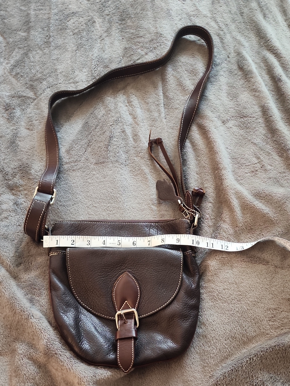 Roots Vintage Brown Leather Crossbody Bag with Buckle Detail